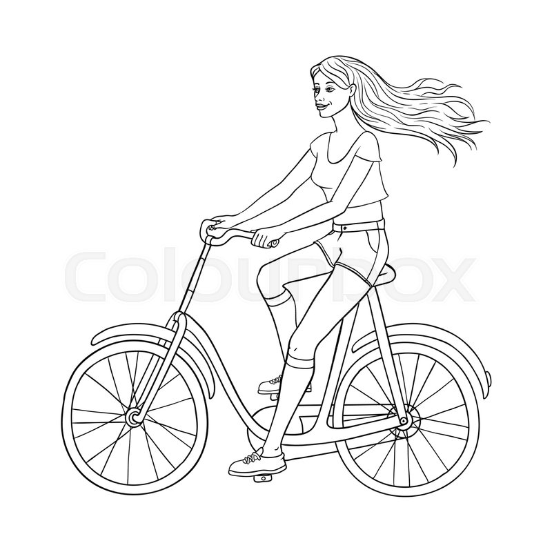 800x800 Pretty Young Woman In Denim Shorts, Summer Clothing Riding Vintage - Old Bicycle Sketch
