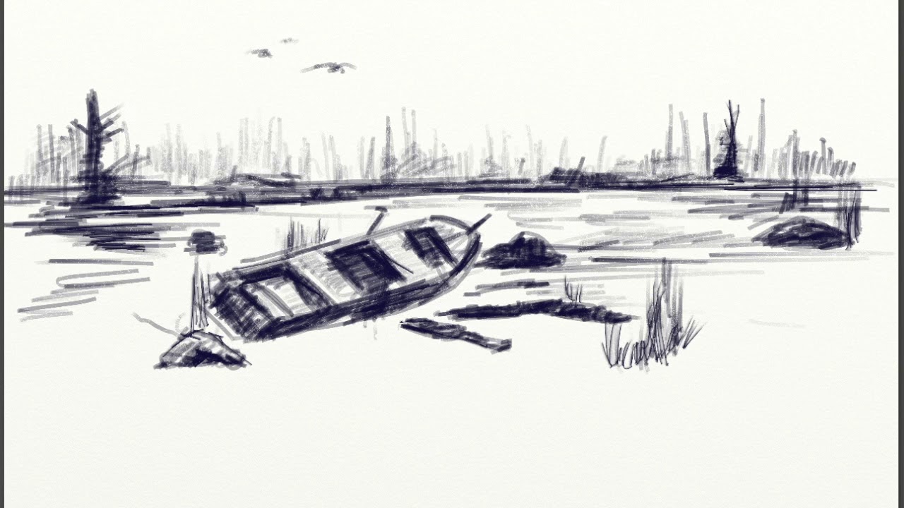 1280x720 Old Boat Digital Sketch - Old Boat Sketch