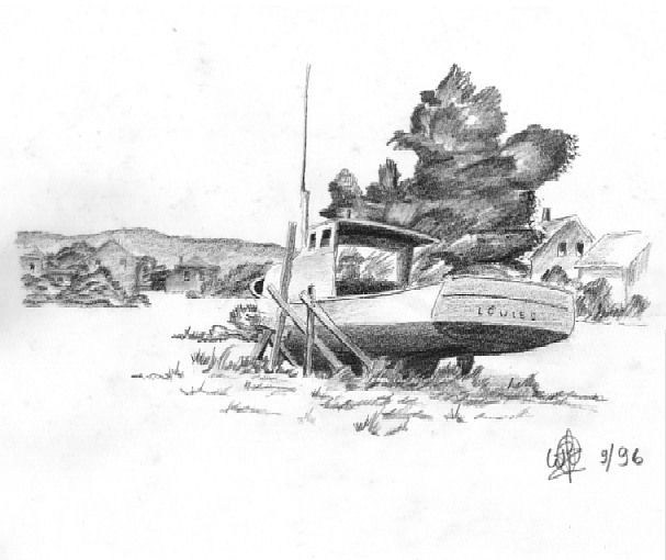 607x510 Old Boat Sketch By W Goldwing Nautical Sketches - Old Boat Sketch