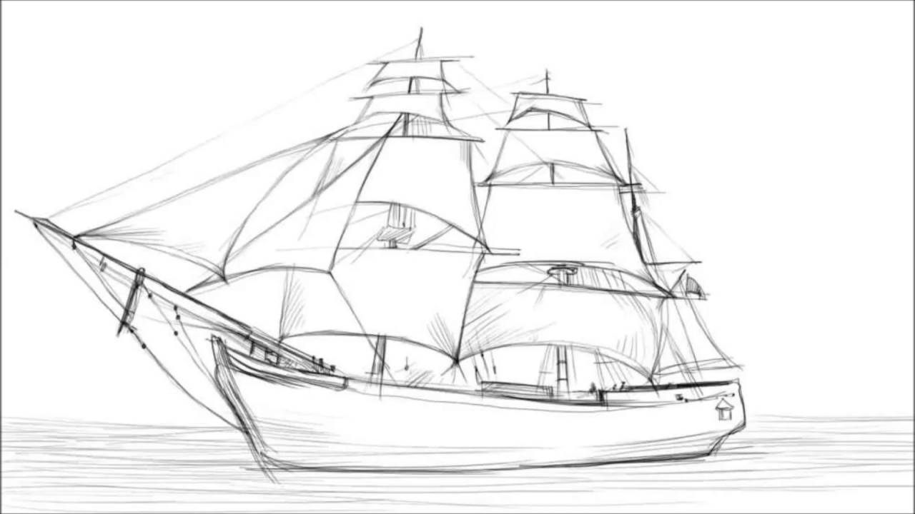 1280x720 How To Draw A Sailing Ship - Old Boat Sketch
