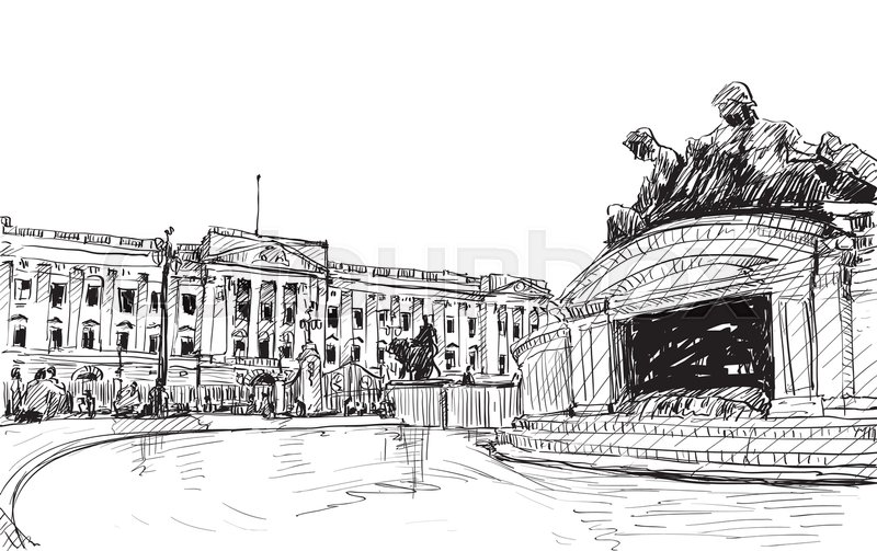 800x503 Sketch Cityscape Of London England, Show Buckingham Palace Public - Old Building Sketch