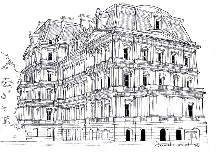 740x524 Architecture Sketch Eisenhower Executive Office Building (Old - Old Building Sketch