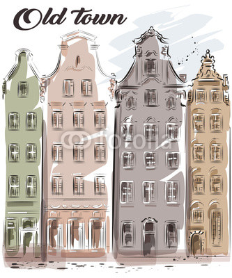 333x400 Cute Hand Drawn Old Town. Beautiful Old Buildings. City - Old Building Sketch