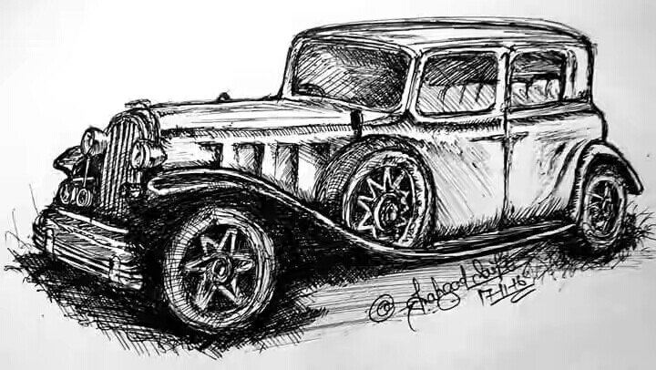 720x406 Drawn Car Pen Art - Old Car Sketch