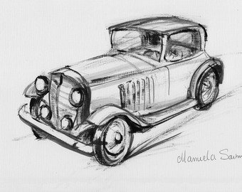 340x270 Classic Car Print 1954 Ferrari 375 Red Car Drawing Racing Car Etsy - Old Car Sketch