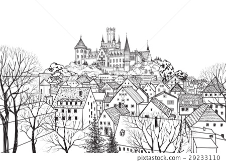 450x324 Old City Skyline. Medieval Castle View. Landscape - Old City Sketch