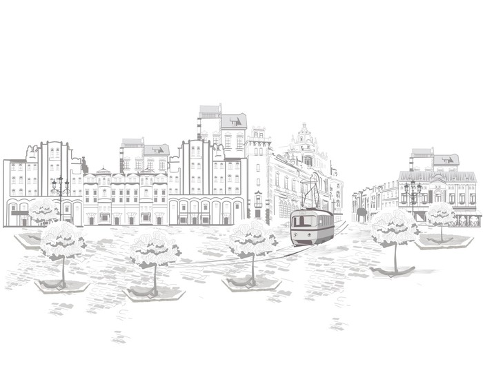 700x560 Series Of Street Views In The Old City, Sketch Wall Mural Pixers - Old City Sketch