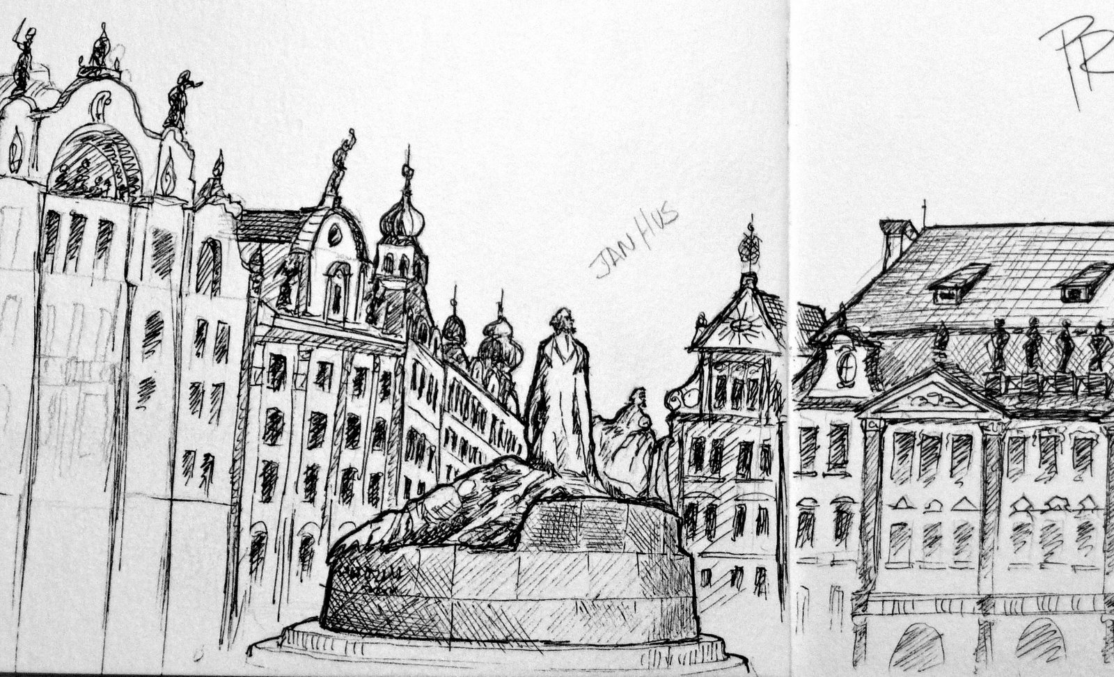 1600x973 Jan Hus Old City Square Unstringing The Bow - Old City Sketch