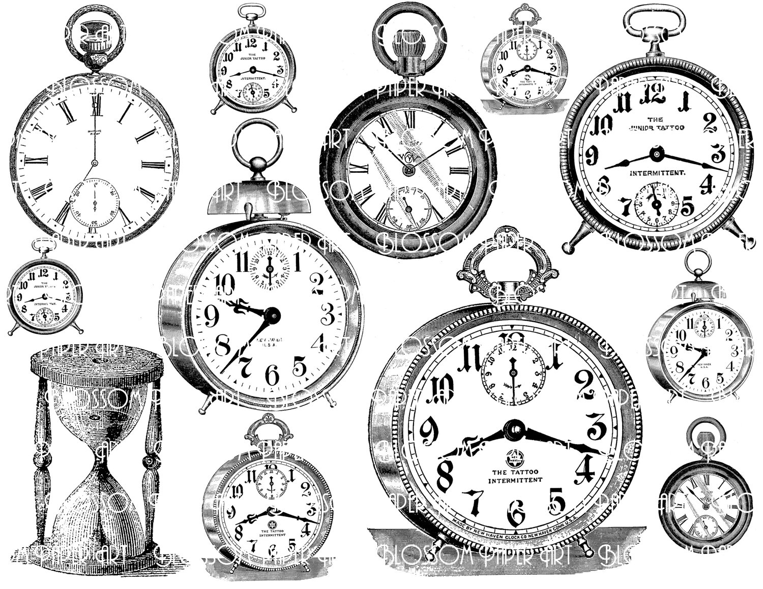 1500x1159 Clocks Collage Sheet Digital Scrapbook Scrapbooking Etsy - Old Clock Sketch