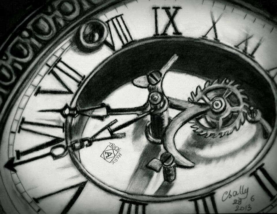 960x741 Drawn Clock Charcoal - Old Clock Sketch