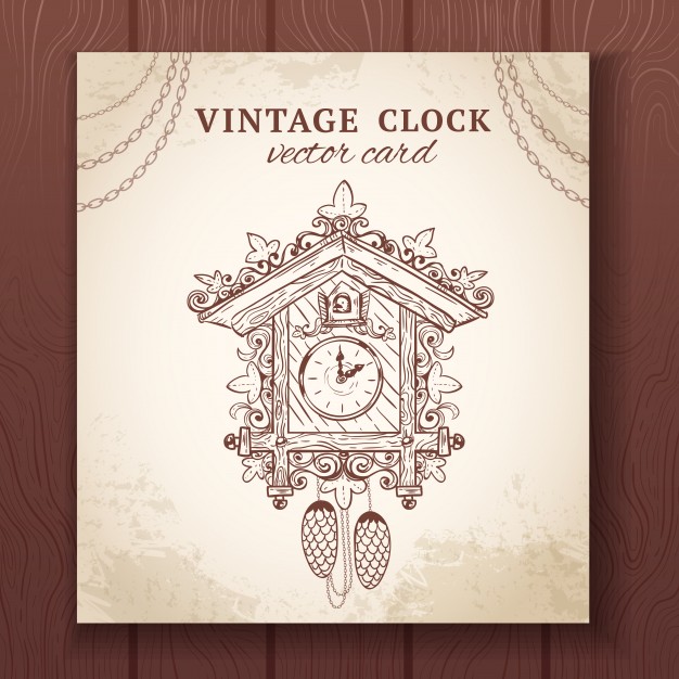 626x626 Old Vintage Retro Sketch Cuckoo Clock Paper Card Vector - Old Clock Sketch