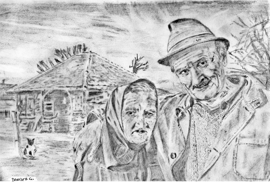 900x607 Old Couple(Drawing) By Danijelg - Old Couple Sketch