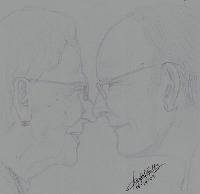 400x388 Sweet Old Couple - Old Couple Sketch
