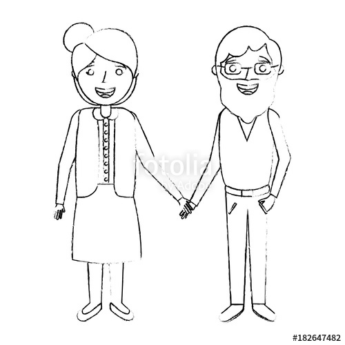 500x500 Cute Couple The Old Woman And Man Grandparents Lovely Sketch - Old Couple Sketch