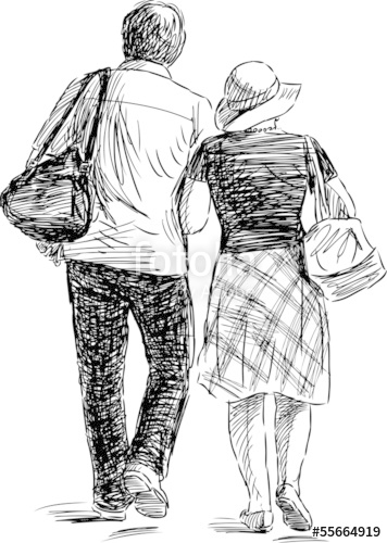 356x500 Elderly Couple On A Walk Stock Image And Royalty Free Vector - Old Couple Sketch
