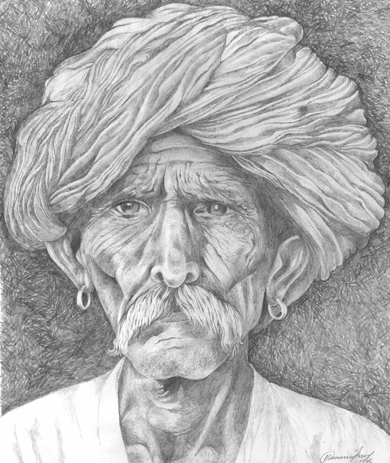 759x900 Old Man From India Drawing By Saravana Kumar - Old Guy Sketch
