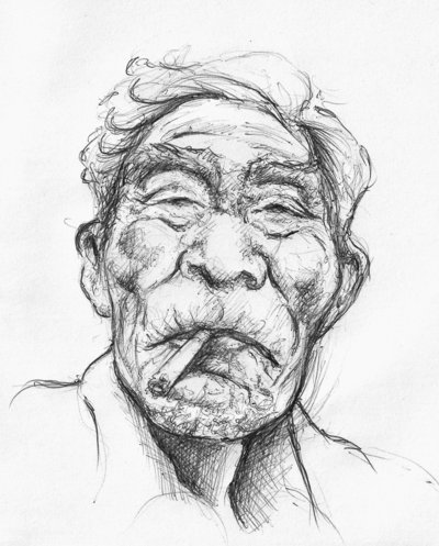 400x497 Pen On Paper Sketch Of Old Man Smoking. By Lilbebel - Old Guy Sketch