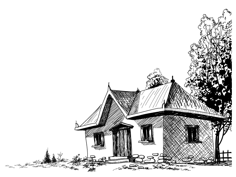 800x600 House Sketch Vector 5 Free Vector 4vector - Old House Sketch