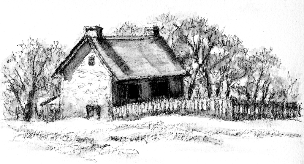 1024x552 Stone House About Sketching - Old House Sketch