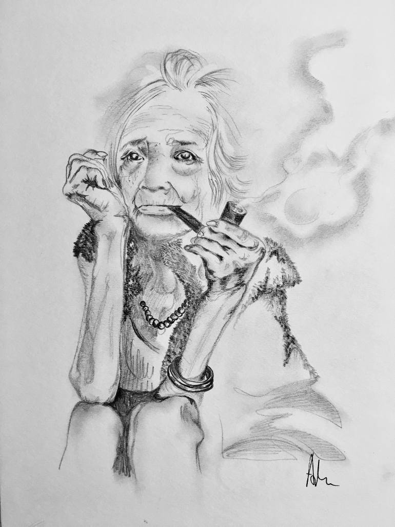 770x1027 Old Lady Drawing By Aida Novosel Savic Saatchi Art - Old Lady Sketch