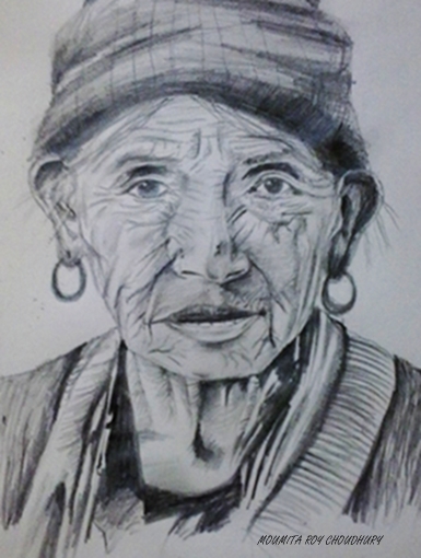 385x510 Pencil Sketch Of An Old Lady - Old Lady Sketch