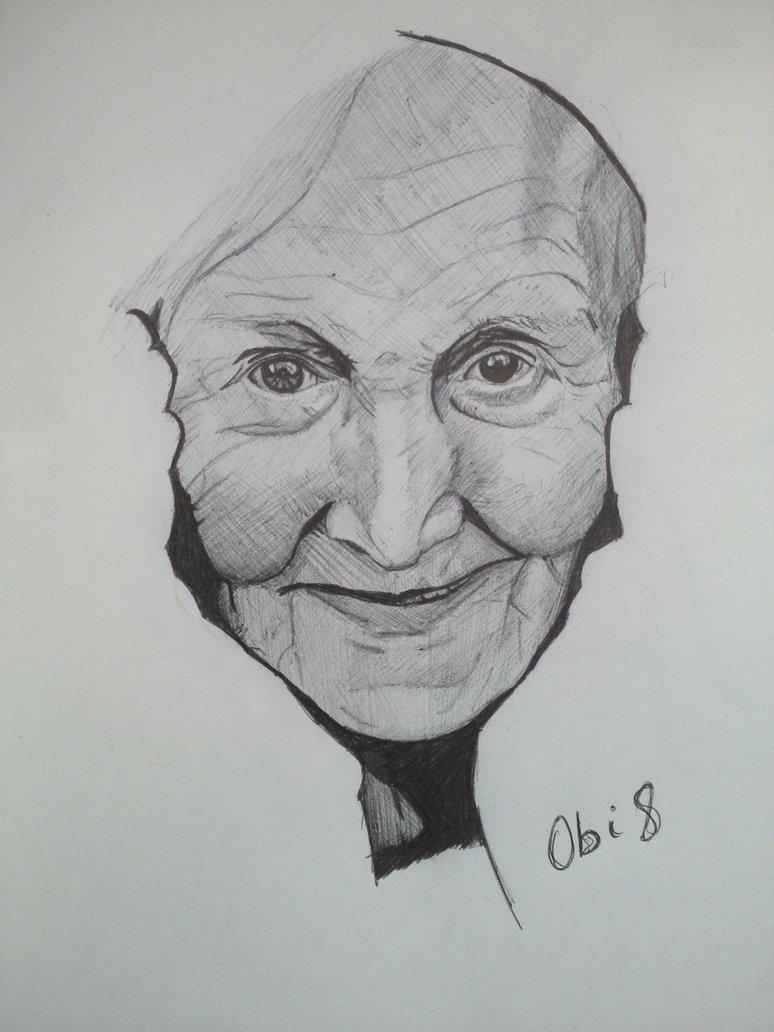 774x1032 Portrait Of An Old Lady In Ball Point Pen By Obiobi8 - Old Lady Sketch
