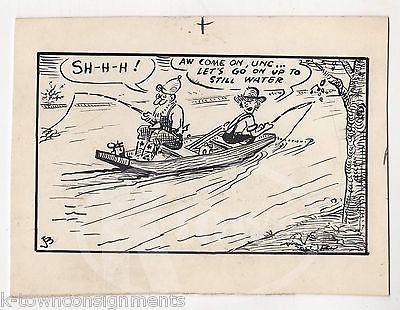 400x310 Old Man Amp Country Boy Gone Fishing Lake Boat Original Signed Ink - Old Man Cartoon Sketch