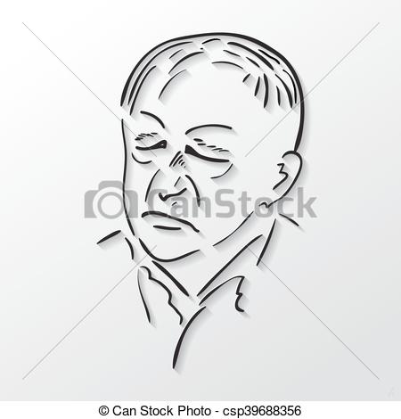 450x470 Vector Drawing Faces Old Men With Eyes Closed, Black And White Sketch. - Old Man Face Sketch