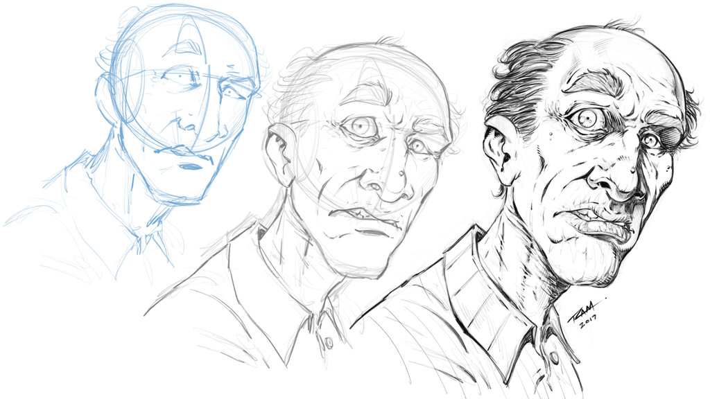 Creepy Old Man - Old Man Face Sketch. 