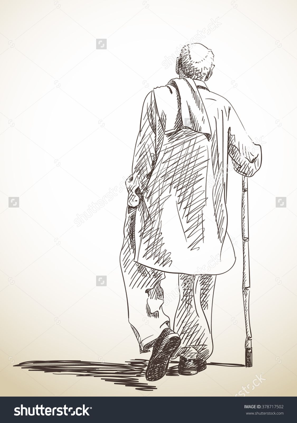 1125x1600 Sketch Of Walking Old Man, Hand Drawn Illustration - Old Man Sketch