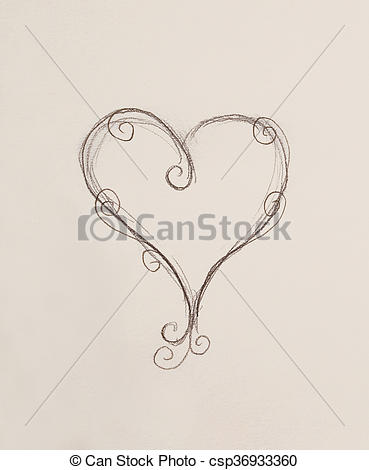 369x470 Heart Drawing, Pencil Sketch On Old Paper. . Heart Drawing, Pencil - Old Paper Sketch