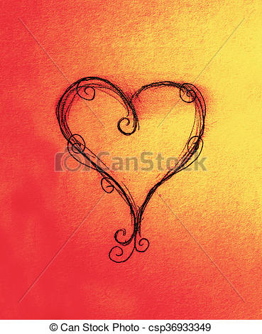 369x470 Heart Drawing, Pencil Sketch On Old Paper. Color Effect. Heart - Old Paper Sketch