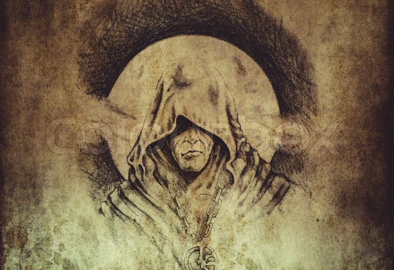 800x548 Tattoo Art, Sketch Of A Magician Over Old Paper Stock Photo - Old Paper Sketch