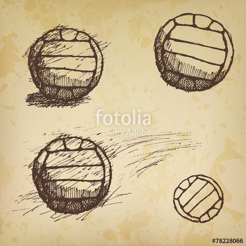 500x500 Volleyball Ball Sketch Set On Old Paper Stock Image And Royalty - Old Paper Sketch