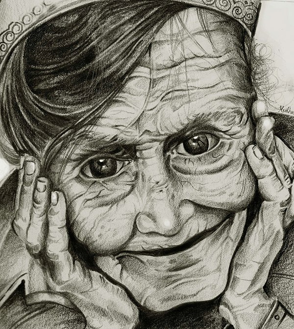 600x671 The Evergreen Smile On Behance - Old People Sketch