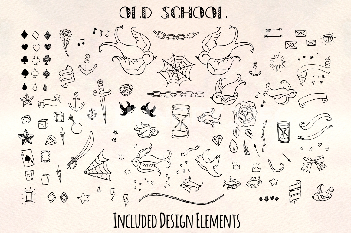 1160x772 Old School Tattoo Sketch Vector Kit By Violet Lebeaux - Old School Sketch
