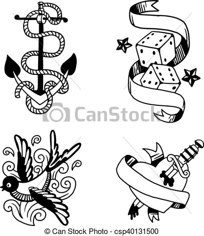 407x470 Old Vintage Tattoo Vector Illustration. Old School Tattoo Element - Old School Sketch