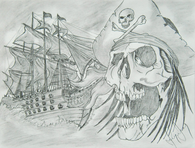 640x486 Ionel Grozavu Artwork Pirate Ship Original Drawing Pencil - Old Ship Sketch