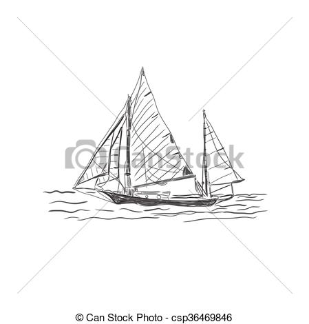 449x470 Old Ship Isolated On White Background, Sketch, Vector Illustration. - Old Ship Sketch