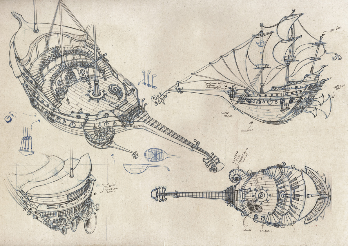 1200x849 The Pirate Band - Old Ship Sketch