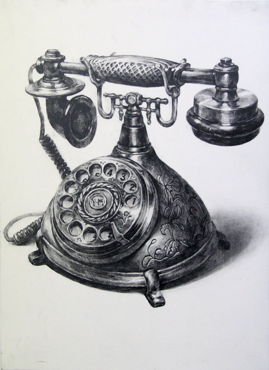 900x1239 A Telephone By Indiart3612 Art Drawing - Old Telephone Sketch
