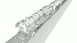 320x180 Old Steam Engine Locomotive Train With Freight Rail Cars Moving On - Old Train Sketch