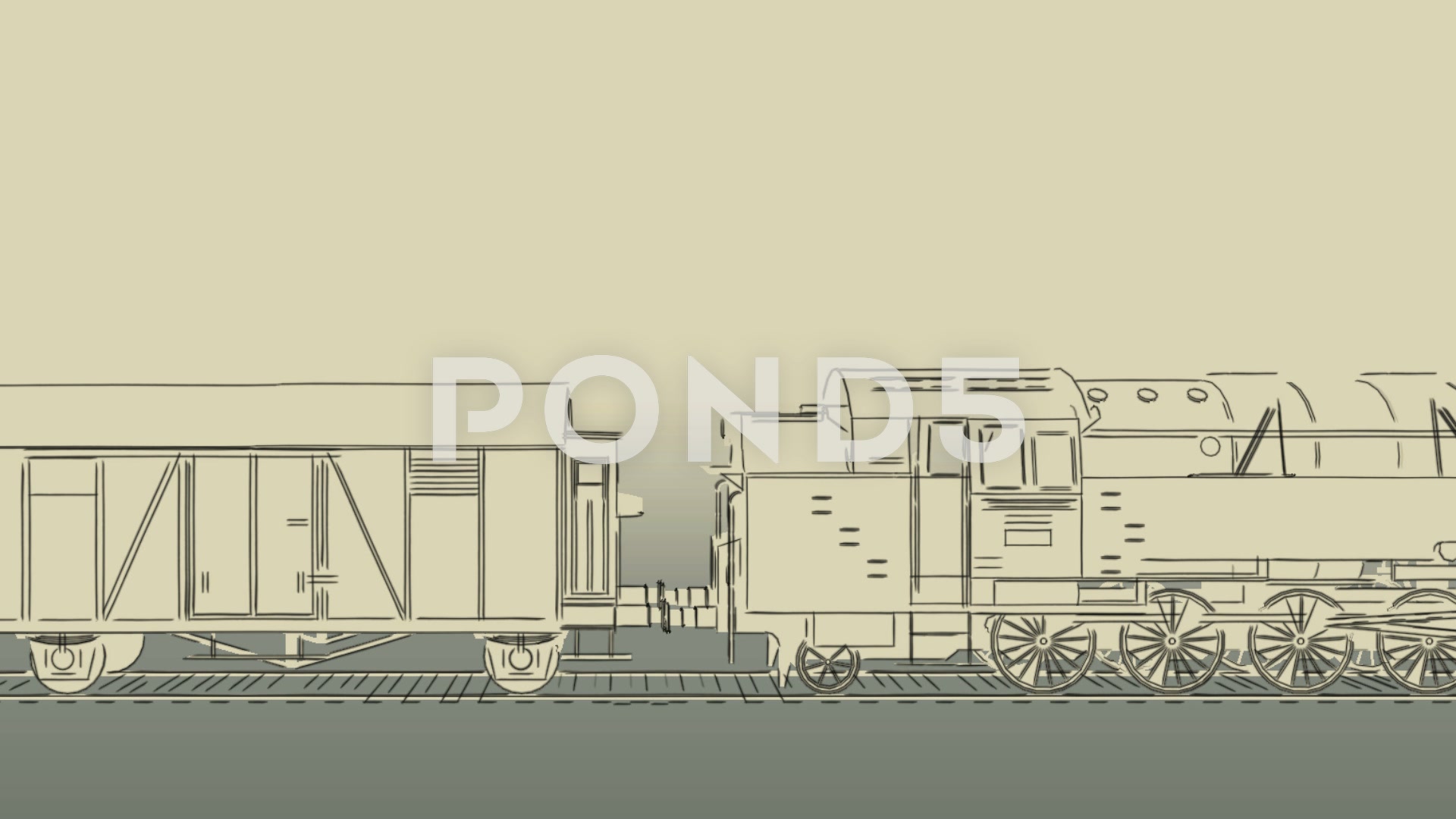 1920x1080 Old Steam Train Cartoon Sketch Animation ~ Clip - Old Train Sketch