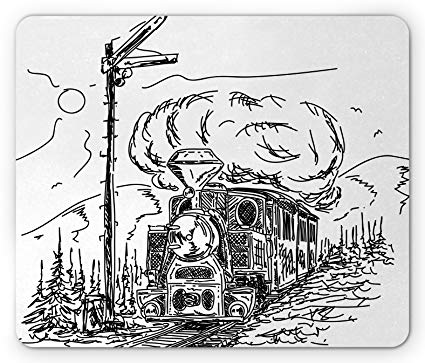 425x363 Ambesonne Steam Engine Mouse Pad, Black And White Old - Old Train Sketch