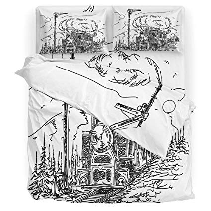 425x425 Steam Engine Modern Bedding Set Black And White Old - Old Train Sketch