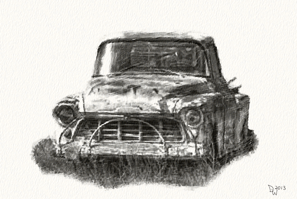 596x400 Old Abannonded Truck Pencil Sketch` - Old Truck Sketch