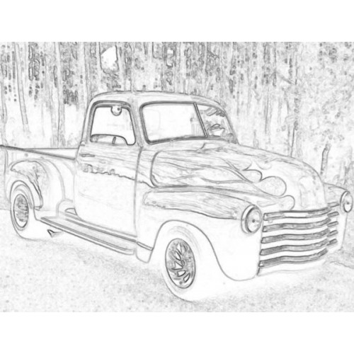 500x500 Old Truck 1 Sketch For Canvas Painting - Old Truck Sketch