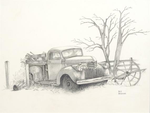 570x428 Old Truck Pencil Etsy - Old Truck Sketch