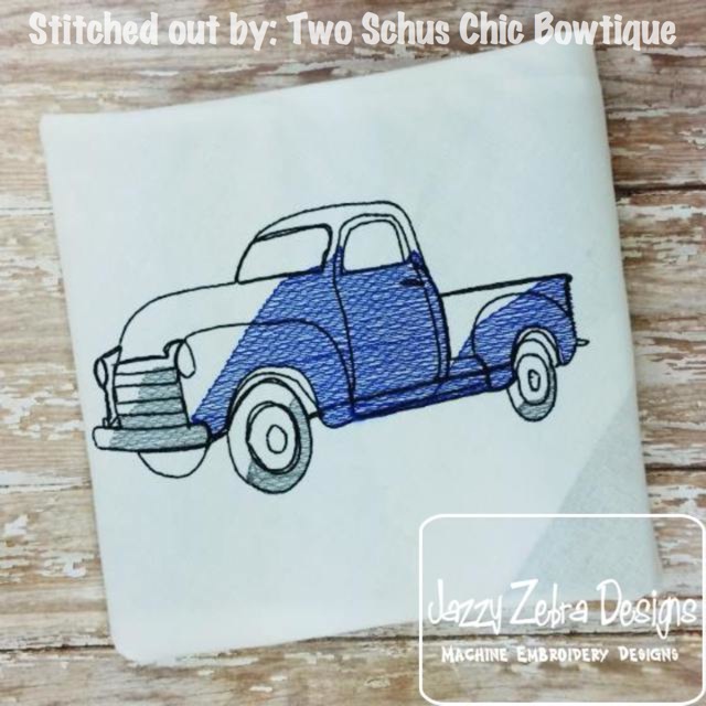 640x640 Old Truck Sketch Embroidery Design Jazzy Zebra Designs - Old Truck Sketch