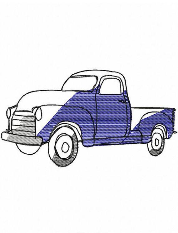 570x746 Old Truck Sketch Machine Embroidery Design Instant Download Etsy - Old Truck Sketch